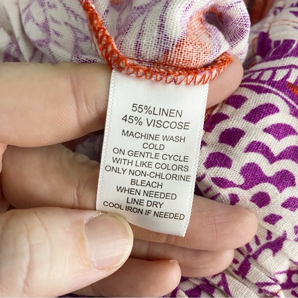 Calligraphie Anthropologie Linen Blend Button Front Top Medium Red Purple Floral - Picture 5 of 6